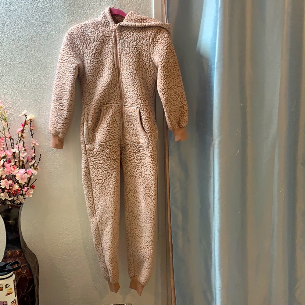 Pink fuzzy Sherpa pajamas